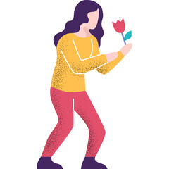 Woman eco-activist save flower vector flat icon