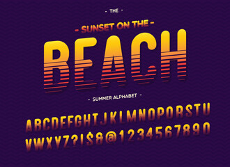 Vector beach font colorful style modern typography. Alphabet for t shirt, party poster, printing on fabric, promotion, kids book, greeting card, decoration, stamp, label, special offer
