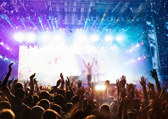  crowd partying stage lights live concert summer music festival