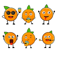 Fotobehang illustration character set cartoon orange drinking juicy suitable for icon juicy and other © AinStory