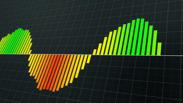 Business fluctuation chart increase and decrease development and falling competition. Bar chart showing nature of a business. Technology digital indicator graph 3D illustration.