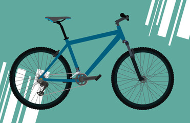 BLUE MTB BIKE WITH TURQUOISE BACKGROUND WITH WHITE VECTOR LINES