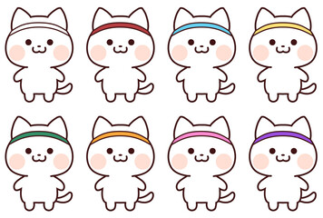 鉢巻をしている白猫