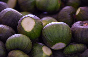 just harvested half  green and half purple figs 
