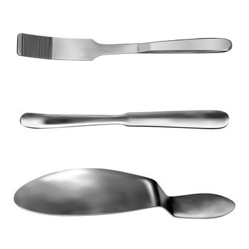 Set of surgical abdominal spatulas Kader Buyalsky Reverden. Special medical instruments for surgical operations in the abdominal cavity. Objects on a white background. Vector illustration