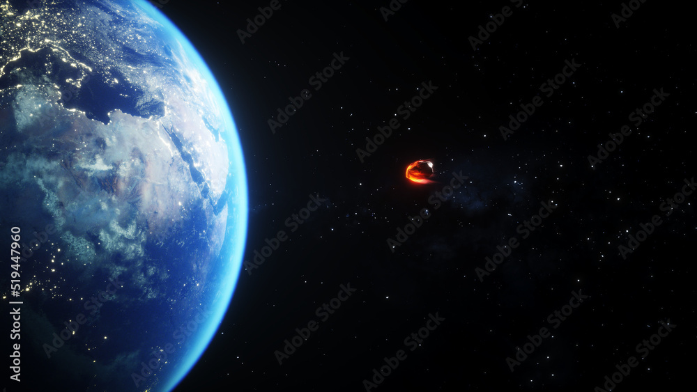 Wall mural asteroid in outer space. earth planet. 3d rendering.