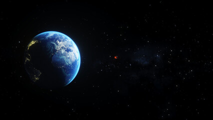 Asteroid in outer space. Earth planet. 3d rendering.