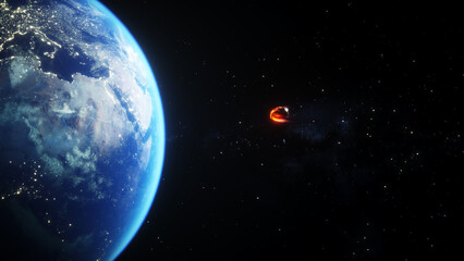 Asteroid in outer space. Earth planet. 3d rendering.