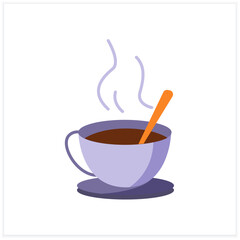 Aroma drink flat icon. Hot drink in teacup. Tea party. Tea and coffee preparation concept. Color vector illustration