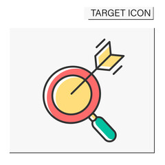 Searching color icon. Target keyword on website.Utilising search engine. Target concept. Isolated vector illustration
