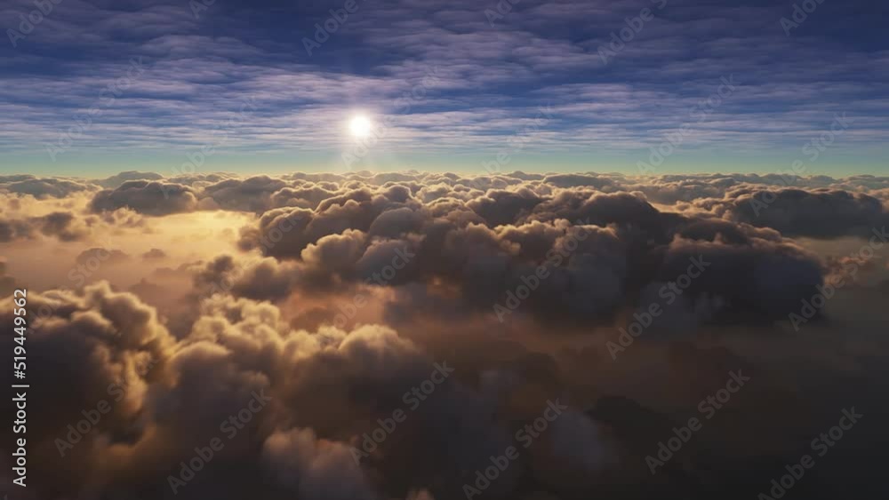 Wall mural sunset from above clouds (from timelapse to normal speed). sped up view of sunset as seen from an ai
