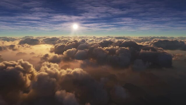 Sunset from above clouds (from timelapse to normal speed). Sped up view of sunset as seen from an airplane.