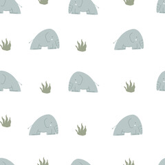 Hand drawn seamless pattern illustration with safari animals. Cute african elephant. © Alexandra