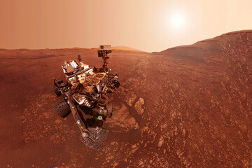 Mars rover on the surface of the planet Mars. Elements of this image furnished by NASA
