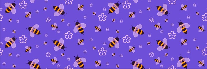 Fototapeta na wymiar Kids seamless bee pattern for fabrics and packaging and gifts and cards and linens and wrapping paper