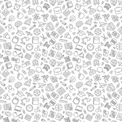 Pattern of welcome back to school with modern thin line icons school supplies on white background. Back To School Background. Back to school super shopping. Super sale. Vector illustration.