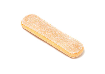 Single ladyfinger or savoiardi biscuit, italian desserts and sponge cookies, isolated on white background