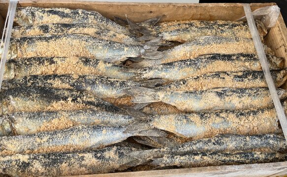 Box of traditional Japanese food herring fish in rice bran