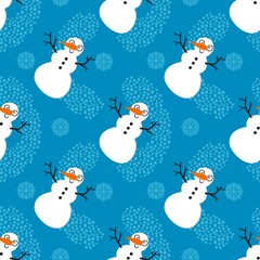 Winter seamless snowman and snowflakes pattern for Christmas wrapping paper and kids notebooks
