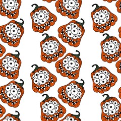 Halloween seamless monster pumpkins with eyes pattern for wrapping paper and fabrics and accessories and kids