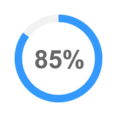 85 percent filled battery charging. Round loading bar icon of process, progress, waiting, transfer, buffering or downloading. Design element for web site or mobile app. Vector flat illustration