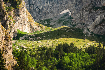 Montenegro. Prokletiye National Park. Summer. Mountain range. Green mountain peaks