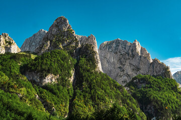 Montenegro. Prokletiye National Park. Summer. Mountain range. Green mountain peaks