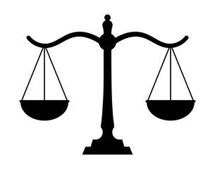 Scales balance icon. Icon of scales of law and justice for weight of legal judge. Weigh lawyer's equal libras for symbol in flat for court. Vector. Scales equilibrium illustration on white