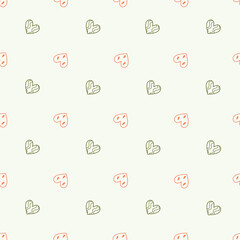 Seamless vector pattern with cute watermelon hearts. Hand drawn outline fruity texture. Summer background for gift, wrapping paper, packaging, print, fabric, textile, card, wallpaper, apparel.