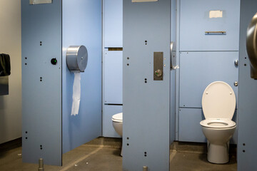 Empty public toilet blocks, cubicles