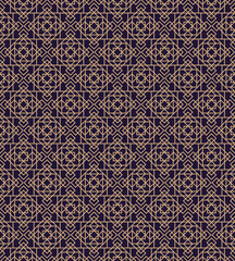 Art deco geometric seamless pattern gold style on cyan background for wedding invitation, decoration, greeting card, textile, poster. Arabic background. Vector Illustration