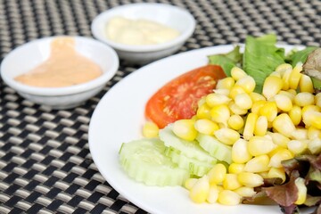 Fresh vegetable salad and sauce