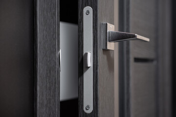 modern and secured metal door handle and latch detail