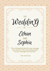 Obraz premium Wedding cover design template with vintage line style modern pink color background. Decoration element. Vector Illustration