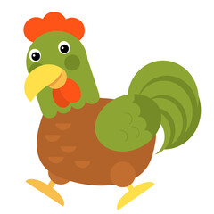 Cartoon scene chicken hen rooster is standing illustration