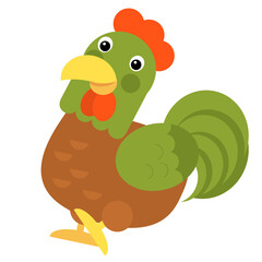 Cartoon scene chicken hen rooster is standing illustration