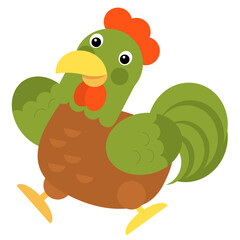 Cartoon scene chicken hen rooster is standing illustration