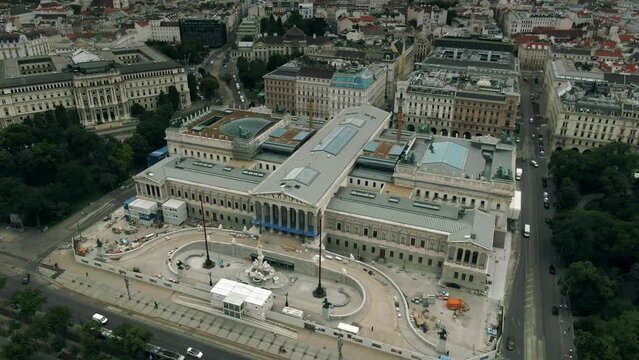 Aerial view of the Austrian Parliament Building, the federal legislature of the Austrian Republic. Vienna, Austria