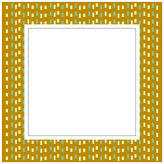 カラフルなステッチ模様とシンプルなフレーム　ブラウン背景