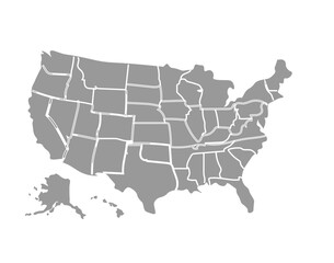 USA Map Vector Illustration. Map of the United States of America, US. Map USA  with isolated states on the white background
