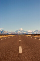 National road number 40 paved in the south of Argentina with snowy mountains in the background