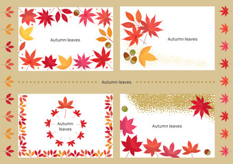 紅葉したモミジのイラストを配置したカード用テンプレートのセット02