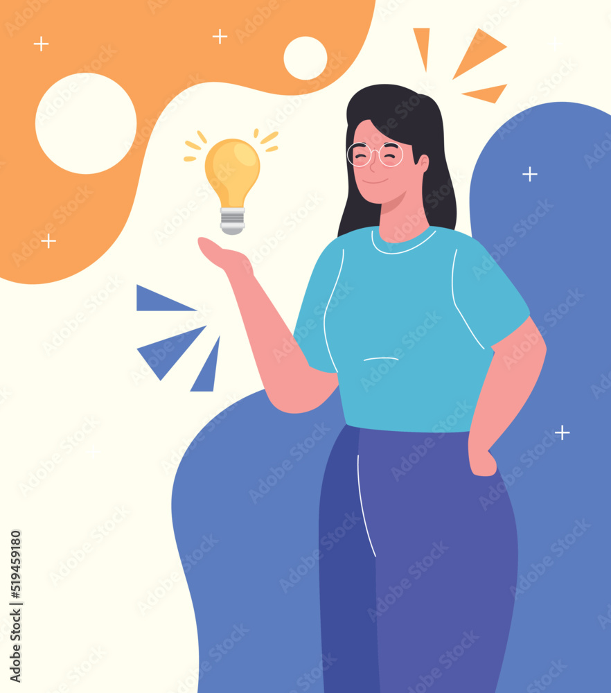 Sticker elegant businesswoman with bulb