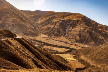 Winding dirt road between the mountain in Salta province, Argentina