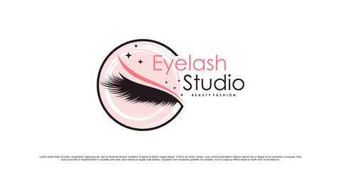 Elegant eyelash extension logo design for beauty makeup studio with creative element Premium Vector