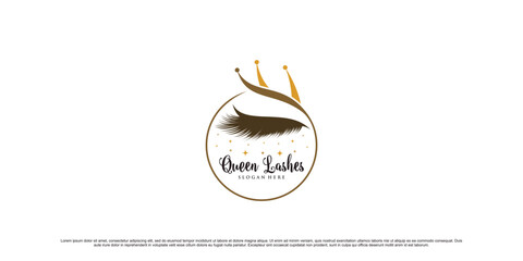 Luxury eyelashes logo design for beauty salon with crown icon and creative concept Premium Vector