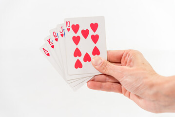 hand with open red cards in fan