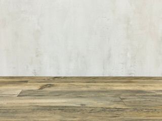 Wooden table and grey wall