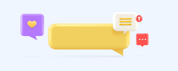 3D Chat bubble talk icons with notification. Like button and message notification. Vector illustration.