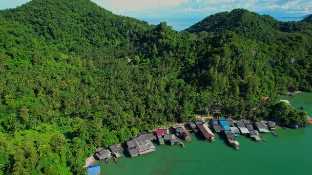 Beautiful landscape of ao kram, A fishing village by the sea. chumphon province, southern thailand. 4K drone footage. nature and travel concept.
